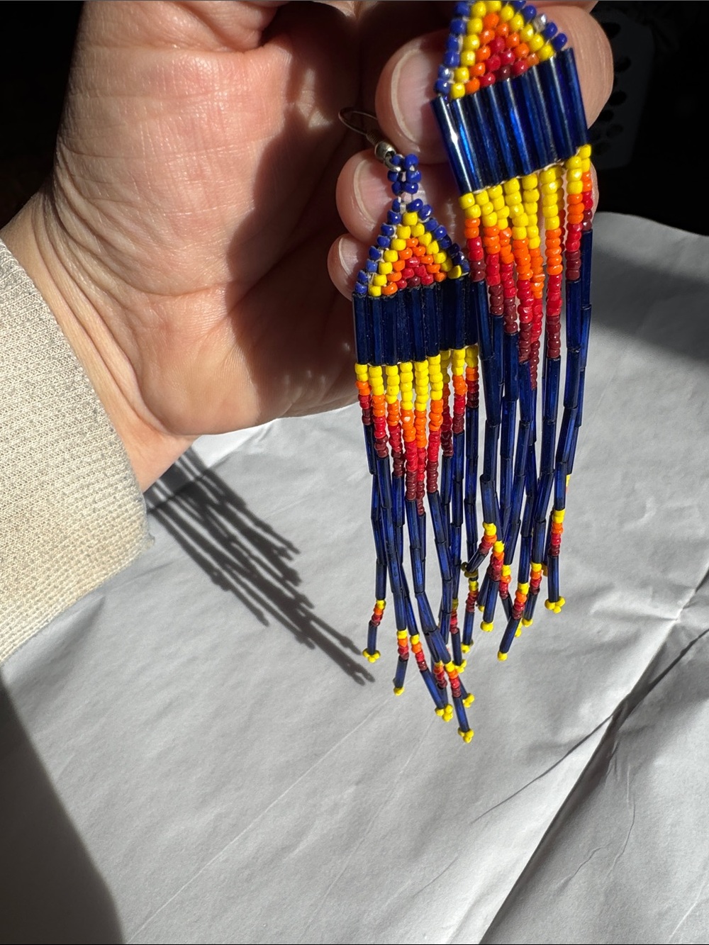 Hand beaded “Fire and water” earrings